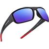 EYEFORE Occhiali da sole polarizzati, unisex, sportivi, per ciclismo, corsa, guida, pesca, CAT 3, C5 Montatura Nera / Lenti Blu Specchiate Cat 3, Medium