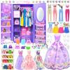 VLUSSO 75 Vestiti e Accessori per Bambole con Armadio per bambole da 11,5 pollici Playset di design di moda bambola ragazza vestire tra cui abito da sposa abiti top e pantaloni scarpe grucce borse collane
