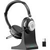 Wantek Cuffie wireless con microfono, Cuffie senza fili Bluetooth con stazione di ricarica o USB Dongle per PC Ufficio Zoom Skype Laptop