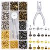Belvanr 360 Set Ribattini per Cuoio 3 Taglie Rivetti per Cuoio Rivetti Doppio Cappuccio con 3 Pezzi Strumento di Fissaggio Borchie per Vestiti e Perforadora, per Fai da Te Artigianato in Pelle