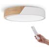 M Ledme - Plafoniera LED da soffitto rotondo 24 W con telecomando, regolabile 2700 K-6500 K da freddo a caldo e intensità, 2400 lm, design con legno naturale, per bagno, cucina,