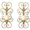 JUCONSIN Set di 2 appliques da parete portacandele in metallo, decorazione da parete da appendere alla parete, per decorazione domestica, camera da letto, sala da pranzo, oro