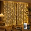 CERIAL Tenda luminosa per esterni,4 x 2 m 300 LED Tenda Luminosa Natale,IP44,con spina,impermeabile,per Natale,mini catena di luci a pioggia di ghiaccio, per vacanze, matrimoni, bianco caldo