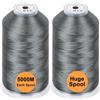 New brothread Set di 2 Poliestere Filo di Ricamo Macchina Grande Bobina 5000M per Tutte Le Macchine da Ricamo - Gray