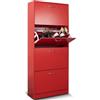 BAKAJI Scarpiera Portascarpe in Legno MDF con 4 Ante Porta Scarpe a Ribalta Maniglie in Metallo Doppia Profondità Dimensioni Compatte Slim 63 x 24 x 150 cm Salvaspazio Ingresso Casa (Rosso Vino)