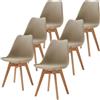 EGOONM Set di 6 Sedie da Pranzo Imbottite, Design Scandinavo,Polipropilene,Ecopelle,Sedia con Gambe in Legno Naturale(marrone)