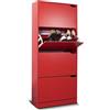 BAKAJI Scarpiera Portascarpe in Legno MDF con 4 Ante Porta Scarpe a Ribalta Maniglie a Scomparsa Doppia Profondità Dimensioni Compatte Slim 63 x 24 x 150 cm Salvaspazio Ingresso Casa (Rosso Vino)