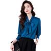 Pulcykp Camicie da donna con fiocco in raso, in seta, per pendolari, Blu malachite., L