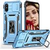 JIEZUIMEI Cover per Xiaomi Redmi 9A / Redmi 9AT Custodia con Protezione Fotocamera, Custodia con 360°Rotante Anello Supporto Hard PC Back Cover e TPU Bumper Antiurto Case Azzurro