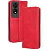 Topme Cover per TCL 505 (6.75 Inches) Custodia Case, Custodia per Telefono in Pelle Elegante Slot per Schede Testurizzato.Rosso