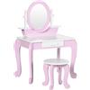 ZONEKIZ Set Toeletta Trucco per Bambini con Tavolino con Specchi e Sgabello, Età 3-6 Anni, Rosa