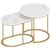 sogesfurniture Set di 2 tavolini da salotto, tavolino da salotto, tavolino con motivo marmo, telaio in metallo dorato, per soggiorno, balcone, bianco