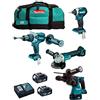 MAKITA Kit MK403 (Trapano a Percussione DHP481 + Tassellatore DHR243 + Mini-Smerigliatrice DGA504 + Avvitatore ad Impulsi DTD154 + 2 Batterie 5,0 Ah + Caricabatterie + LXT600)