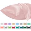 Lirex Set di 2 Federe in Raso, Decorativi Morbido Tinta Unita Quadrate Federe Cuscini Federa di Satin per Cuscino Senza Rughe Resistente Allo Sbiadimento Traspirante (Rosa Chiaro, 50 x 80 cm)