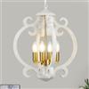 LynPon Lampadario Bianco e Oro a 4 Luci Plafoniera Rustica Francese Shabby Plafoniere Soffitti Sospesi, Lampada a Sospensione in Legno Vintage per Sala da Pranzo Cucina Soggiorno Camera