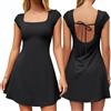 Hanaoops Vestiti Estivo Donna Abito Mini Corto Collo Quadrato Manica Corta Aderente Vestito Elegante Dress Chic