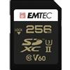 Emtec ECMSD256GUHS2V60 - Scheda SD - Schede di memoria SD UHS-II U3 V60 SpeedINPRO+ - Capacità di archiviazione 256 GB - 2 file di connettori PIN sul retro della scheda - Nero/Oro