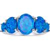 Bling Jewelry Gemma 5 Pietre Ovali Blu Creato Opale Metà Eternity Band Anello Per Le Donne .925 Sterling Silver Sottile 1Mm Band Ottobre Birthstone