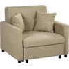 HOMCOM Poltrona Letto Singolo con 2 Cuscini e Spazio Portaoggetti, Divano Letto Singolo per Soggiorno in Tessuto Effetto Velluto e Metallo, 100x98x88 cm, Marrone Chiaro