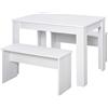 HOMCOM Set 3 Pezzi Tavolo con 2 Panche per Cucina, Bar o Sala da Pranzo Moderna, in Legno Bianco, 2 Posti, 110x70x75cm