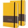 TUNJILOOL Taccuino in Pelle A6 - Confezione da 2 con Pagine Puntinate/Quadrettate/Bianche, Carta Spessa 100GSM, Copertina Impermeabile, Chiusura Elastica e Tasca Interna (Giallo