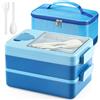 AECIASO Lunch Box, 2 Strati Porta Pranzo con 4 Scomparti, Bento Box con Posate, Scatola per Salse e Borsa Termica, Scatole Bento per Gite Scolastiche Ufficio Picnic, 2000ml di Grande Capacità