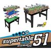 Sport1 One The Sport Maker Sport1 Supertable Mini. Calcetto multigioco 5 in 1. Calcetto balilla misure 97,5x48x69cm. Bigliardino da casa multiuso: 3 vs 3, ping pong, hockey, biliardo, curling. Completo di accessori.