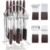 Wekity Set di posate per 6 persone, 24 pezzi, set di posate Cutlery, con coltello, forchetta, cucchiaio con manico in legno ispessito, posate da cucina, posate in acciaio inox, lavabili in