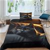 MEFESE Gatto Nero Copripiumino Da 2 Pezzi, Set Di Biancheria Da Letto Con Stampati In 3D, Federe, Cerniera Nascosta, Gatto Nero Copripiumino Sportivo In Microfibra Facile Da Pulire, Single (135x200cm)