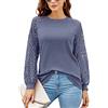 DEARCASE Camicia Donna a Manica Lunghe Top Casual Magliette Donna Camicia Eleganti Scollo a V Pizzo Manica Bluse T Shirt Tops, Azzurro S