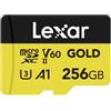 Lexar GOLD Micro SD 256GB, Scheda microSDXC UHS-II, Lettura Fino a 280MB/s, scheda microSD V60, U3, A1, C10, per drone/action camera/dispositivo di gioco portatile UHS-II (LMSGOLD256G-BNNNG)