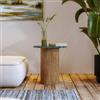 DEGHI Tavolino rotondo 40 cm con top in marmo verde e base in legno naturale cannettato - Khalid