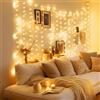 MUSUNIA Tenda luminosa USB per interni, 1 m x 1 m, 100 LED con 10 ganci, per camera da letto, finestra, festa (bianco caldo)