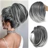 PORSMEER Chignon Finto per Capelli Extension Coda Capelli con Coulisse Pinza Coda di Cavallo dritta corta e disordinata Bun Extension con pettine per Donna Ragazze,grigio