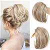 PORSMEER Chignon Finto per Capelli Extension Coda Capelli con Coulisse Pinza Coda di Cavallo dritta corta e disordinata Bun Extension con pettine per Donna Ragazze,Ombre Blond