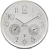 Mebus Orologio da parete senza fili con termoigrometro e silenzioso, cornice argentata, bianco, modello 12989 - Precisione e comfort