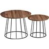 VASAGLE Tavolino da Salotto Rotondo, Set di 2 Tavolini da Caffè, Moderno, Struttura in Acciaio, Adatto per Soggiorno Camera da Letto, Noce Naturale LCT045K43