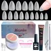 Mezerdoo Tip In Gel Per Unghie Kit, 510 Pezzi Tips Unghie Finte Corte Mandorla, 15 Taglie Soft Gel X Tips Unghie Copertura Completa, Colla Extra Forte, Mini Lampada UV Per Salone Manicure,Nail Art Principiante