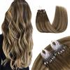 GOO GOO Extension Microring Capelli Veri Cheratina Umani, Balayage Marrone Cioccolato a Biondo Caramello 35cm 50g 50ciocche 100% Remy Human Hair Estensioni Con Microperle Cold Fusion