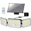 Possily Faretto Led da Esterno Solare con Sensore di Movimento, Luce Solare Led Esterno con Funzione Allarme, 4 Modes IP67 Impermeabile Lampada Solare da Esterno con Telecomando e Pannello Solare per Giardino