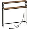 MAHANCRIS Tavolo Consolle a 2 Livelli di 100 cm, con 2 Prese e 2 Porte USB, Tavolo da Ingresso, con Ripiano Portaoggetti, Struttura in Metallo, per Corridoio, Soggiorno Marrone Vintage ACTHR115UE01
