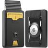 TRAVANDO SWYPE Alluminio Portafoglio Uomo Slim - Portacarte Protezione RFID - Porta Tessere piccolo con cinturino Porta Soldi - Portafogli Di Credito - Smart Wallet (AirTag* Nastro di denaro, Nero)