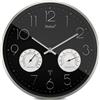 Mebus Orologio da parete senza fili con termoigrometro e silenzioso, cornice argentata, nero, modello 12988, funzionale ed elegante