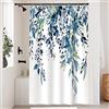 Uiiooazy Tenda Doccia Antimuffa, Tenda da Doccia 120x200cm Eucalipto Foglie Blu Scuro e Verde Fiori Tende da Bagno Tessuto Lavabile Impermeabile Poliestere Tende per Vasca da Bagno con 8 Anelli