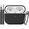 Inesore Compatible with Airpods Pro 2 Custodia Cover,Silicone Protective Case for Apple Airpods Pro 2nd/1st Generation Charging Case with Keychain and Cleaner Pen,for Women Men-Black