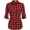 Zeagoo, camicia da donna a quadri, camicia in cotone, scollo a V, a maniche lunghe, casual, stile Boyfriend, con maniche regolabili, taglia S-3XL, nero/verde., L