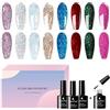 SIUHEN 8 Colori Semipermanente Unghie Brillantini Smalto Smalti Semipermanente Unghie Gel uv Led Passione Colorati Set Glitter Professionali Nail Polish Effetto Kit Senza Lampada Shining + Base Coat