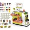 deAO 2 in 1 Supermercato Giocattolo per Bambini E Macchinetta del caffè, Registratore di Casetta di Gioco Pornografico 45pcs con Soldi, Cassa del Negozio con Scanner E Suono(Verde)