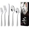 KitchenBoss Set Posate Acciaio Inox: 6 Persone Set di Posate con Coltello, Cucchiaio, Forchetta, 30 Pezzi in Argento e Lavabili in Lavastoviglie