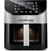 LEHMANN Friggitrice ad aria calda 6L con finestra di visualizzazione, 1500 W, Air Fryer con 12 programmi, controllo della temperatura 76-200°C, timer, display touch LED, friggitrice senza grasso per
